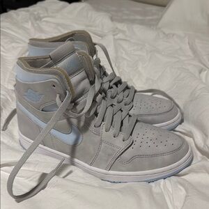 Gray and Blue High-Top Jordan Sneakers Worn Once